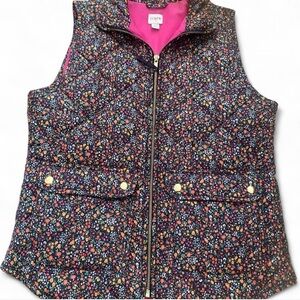 J. Crew Women's Floral Puffer Vest - Navy and Pink XS